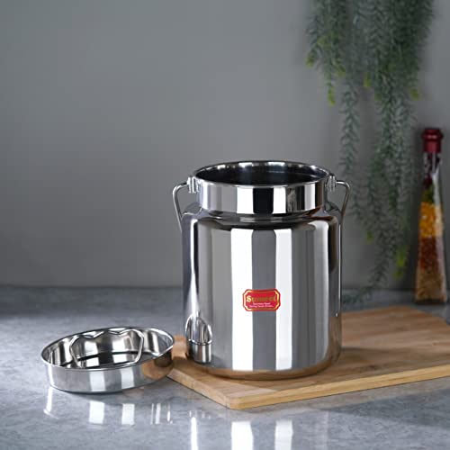 Sumeet Stainless Steel Akhand - Jointless Milk Can/Oil Can/Milk Barni/Oil Pot with Lid, 5000ML Capacity, 18Cm Dia, Silver