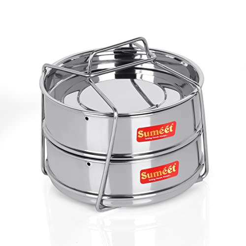 Sumeet Stainless Steel Flat Stackable Container/Separator with Lid and Lifter Suitable for 2 LTR Outer Lid Cooker