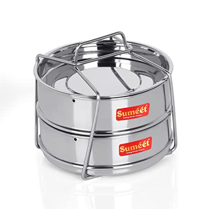 Sumeet Stainless Steel Flat Stackable Container/Separator with Lid and Lifter Suitable for 2 LTR Outer Lid Cooker