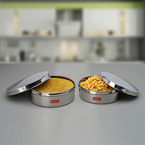 Sumeet Stainless Steel Flat Canisters/Puri Dabba/Storage Containers Set of 2Pcs (1.5Ltr,2.1Ltr)