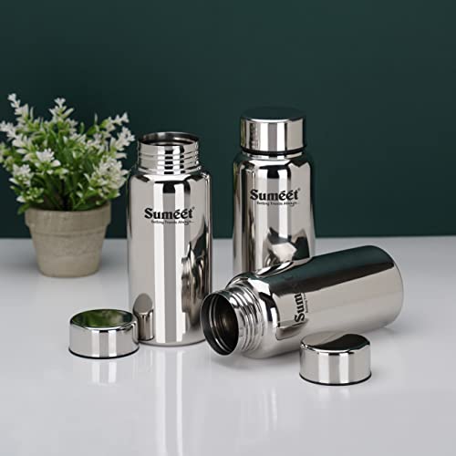 Sumeet Stainless Steel Jointless Akhand Leak-Proof Water Bottle / Fridge Bottle - 600ML Pack of 3, Silver