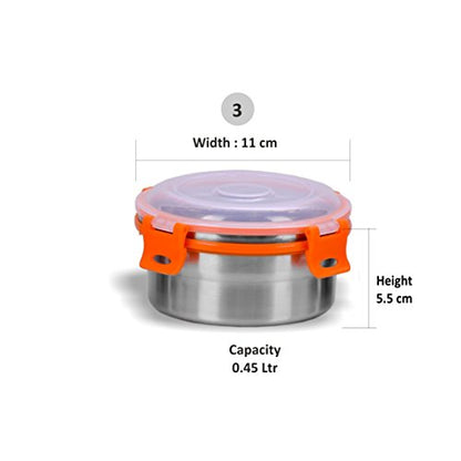 Sumeet Stainless Steel Airtight & Leak Proof OMG Containers Set, Size 450ML -3Pc