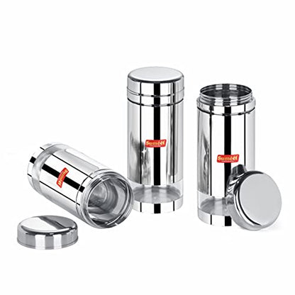 Sumeet Stainless Steel Circular See Through/Transparent Container, Set of 3Pc, 1000 Ml Each, 8.5cm Dia, Silver