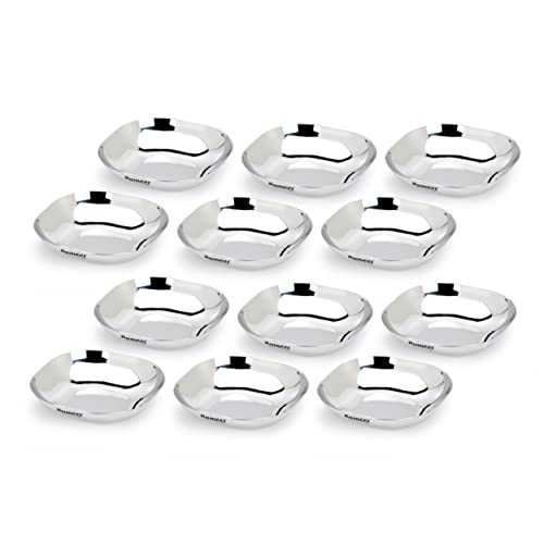 Sumeet Stainless Steel Small Apple Square Shape Plate/Dessert Plate/Halwa Plate Set of 12pcs, 10.5cm Dia, 170ML Each - Silver