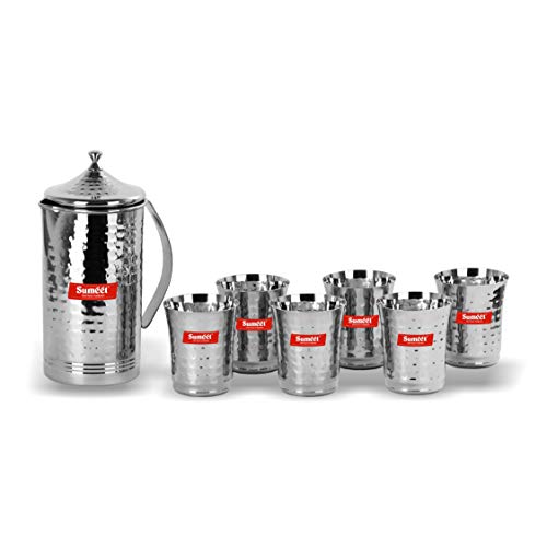 Sumeet Stainless Steel Handcrafted Hammered Texture Jug and Glass Set of 7 Pcs