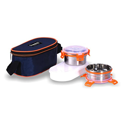 Sumeet Smart Tiffin with 2 Airtight & Leak Proof Stainless Steel OMG Containers + 1 Plastic Container + Insulated Pouch