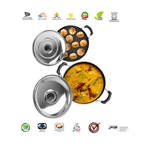 Sumeet 2.6mm Thick Non-Stick Get Ready Cookware Set (Kadhai with Lid – 1.5Ltr Capacity- 20cm Dia + Grill Appam Patra with Lid – 23cm Dia)