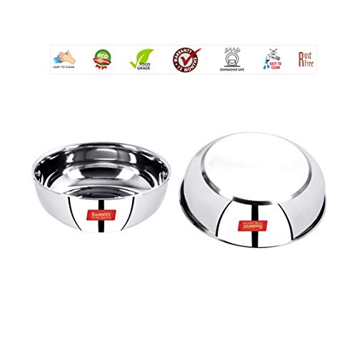 Sumeet Stainless Steel Induction Bottom (Encapsulated Bottom) Induction & Gas Stove Friendly Tasra Set of 2