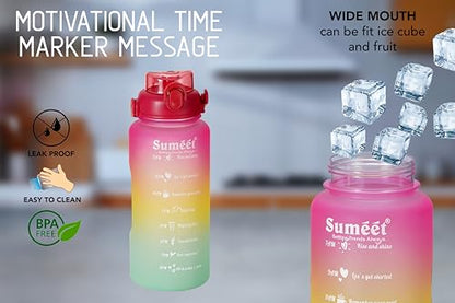 Sumeet Leak Proof Motivational/Inspire-Hydrate Water Bottle combo with Straw & Time Marker for Office/School/College/Gym/Picnic/Out Door Sports - 300ml, 700ml & 1850ml Set of 3, Pink