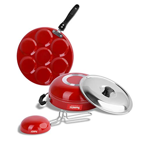 Sumeet 2.6mm Thick Non-Stick Olba Combo Set (Multi Snack Maker – 26.5cm Dia + Kadhai with Lid – 1.5Ltr Capacity- 20cm Dia + Tadka Pan – 10cm Dia)