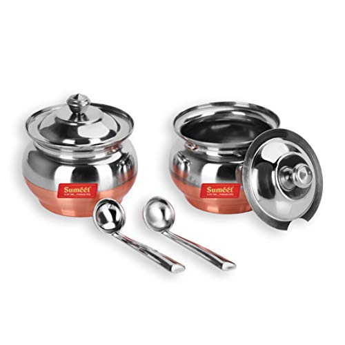 Sumeet Stainless Steel + Copper Bottom 2 Pc Ghee Pot Set - Capacity 300Ml, Dia - 7.5cm (Each)