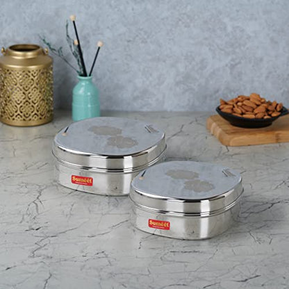 Sumeet Stainless Steel Designer Square Storage containers Box/Dabba for Kitchen, Set of 2Pcs, 950ml, 15cm Dia, Silver