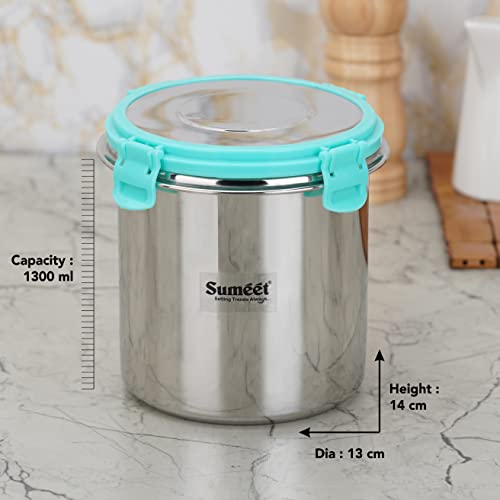 Sumeet Airtight & Leak Proof Steelexo Stainless Steel Storage Container with Lid Pack of 2Pc (1300ML) - Silver