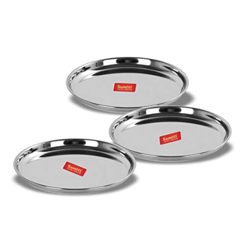 Sumeet Stainless Steel Plates - Set Of 3, Steel