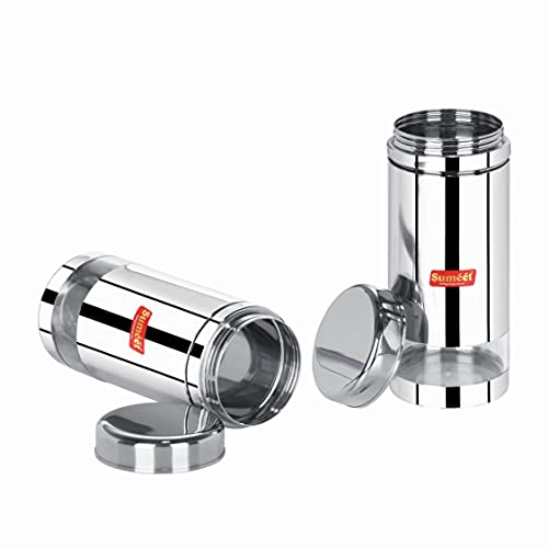 Sumeet Stainless Steel Circular See Through / Transparent Container, Set of 2Pc, 1 Ltr each, 10cm Dia, Silver