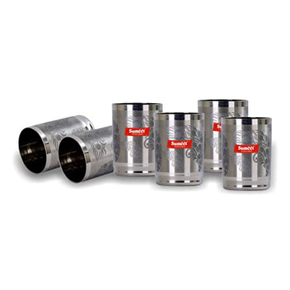 Sumeet Stainless Steel Laser Printed Miracle Glass Set of 6 Pcs (Capacity - 300 ml Each) (Changing Colour)