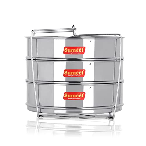 Sumeet Stainless Steel Flat Stackable Container/Separator with Lid and Lifter Suitable for 7.5 LTR Outer Lid Cooker