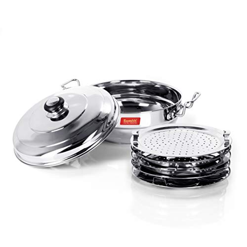 Sumeet Stainless Steel Induction Bottom (Encapsulated Bottom) Induction & Gas Stove Friendly Multi Utility Kadhai Set with Lid and 5 Plates