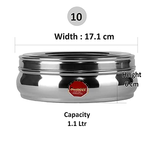 Sumeet Stainless Steel Belly Shaped Masala Spice Box/Dabba/Organiser with See Through Lid with 7 Containers and Small Spoon (Small)