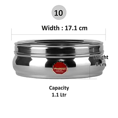 Sumeet Stainless Steel Belly Shaped Masala Spice Box/Dabba/Organiser with See Through Lid with 7 Containers and Small Spoon (Small)