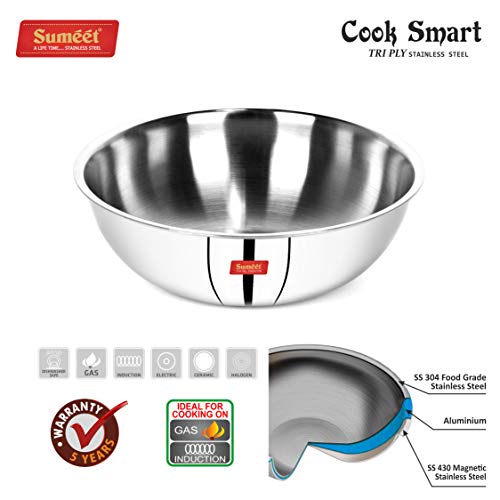 Sumeet Cook Smart TriPly SAS (Steel-Aluminium-Steel - 3 Layers) Kadhai