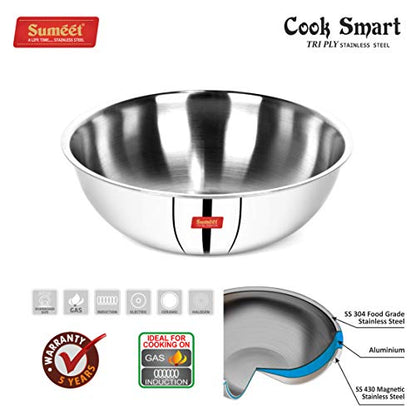 Sumeet Cook Smart TriPly SAS (Steel-Aluminium-Steel - 3 Layers) Kadhai