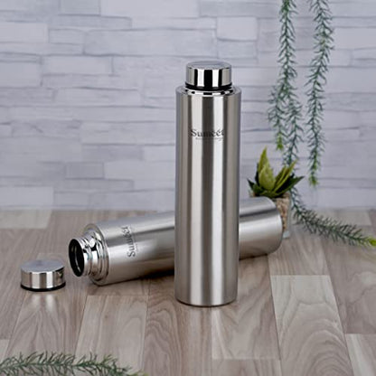 Sumeet Stainless Steel Leak-Proof Water Bottle / Fridge Bottle 1000ML - Pack of 2, Silver