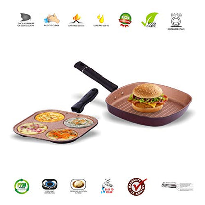 Sumeet Nonstick Granite Finish Mirage Cookware Set (Mini Multi Snack Maker - 4 Cavity - 19.5cm Dia + Grill Pan 22cm Dia)