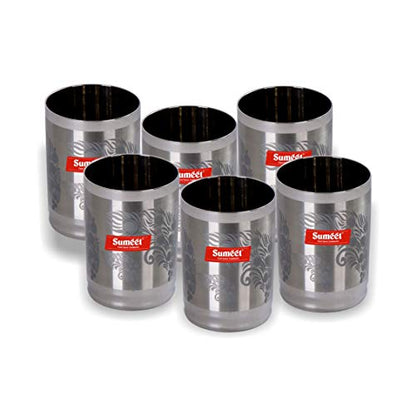 Sumeet Stainless Steel Laser Printed Miracle Glass Set of 6 Pcs (Capacity - 300 ml Each) (Changing Colour)