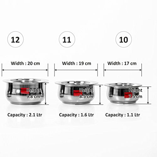 Sumeet 3 Pcs Stainless Steel Induction & Gas Stove Friendly Belly Shape Container Set/Tope/Cookware Set with Lids