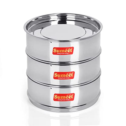 Sumeet Stainless Steel Deep + Flat Stackable Container/Separator with Lid Suitable for 8 LTR Inner Lid Cooker