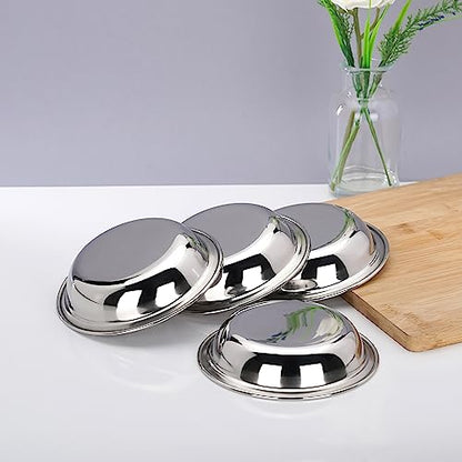 Sumeet Stainless Steel Heavy Gauge Multi Utility Serving Plates with Mirror Finish 16.5cm Dia - Set of 4pc, Silver