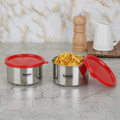Sumeet Stainless Steel Airtight & Leak Proof Food Storage Container, 650ML, 12CM, Pack of 2PC, Silver