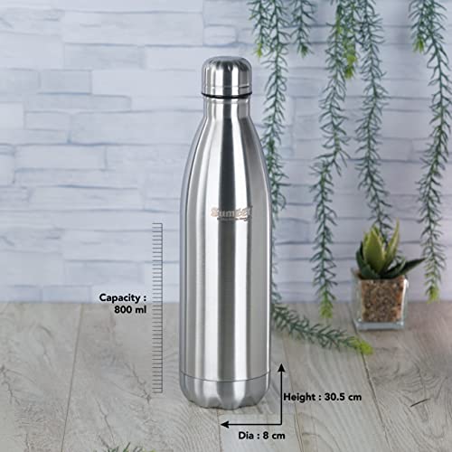 Sumeet Stainless Steel Double Walled Flask / Water Bottle, 24 Hours Hot and Cold, 800 ml, Silver