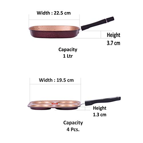 Sumeet Nonstick Granite Finish Mirage Cookware Set (Mini Multi Snack Maker - 4 Cavity - 19.5cm Dia + Grill Pan 22cm Dia)