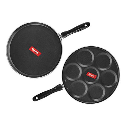 Sumeet 2.6mm Thick Non-Stick Red Set Go Cookware Set (Dosa Tawa – 26.5cm Dia + Multi Snack Maker – 26.5cm Dia)