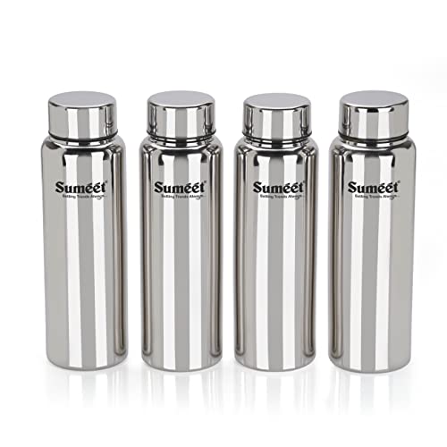 Sumeet Stainless Steel Jointless Akhand Leak-Proof Water Bottle / Fridge Bottle - 800ML Pack of 4, Silver