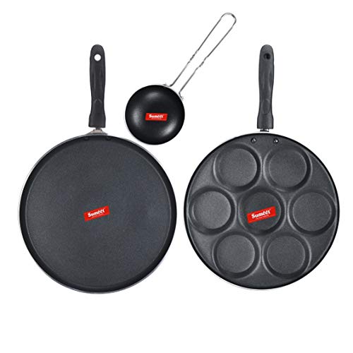 Sumeet NonStick Grisa Cookware Set (Dosa Tawa - 26.5Cm Dia + Multi Snack Maker - 7 Cavity - 26.5Cm Dia + Waghariya/Tadka pan - 190Ml - 10Cm Dia)