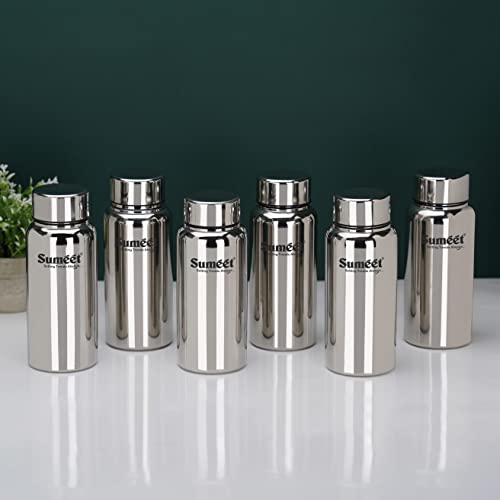 Sumeet Stainless Steel Jointless Akhand Leak-Proof Water Bottle / Fridge Bottle - 600ML Pack of 6, Silver