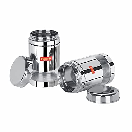 Sumeet Stainless Steel Circular See Through / Transparent Container, Set of 2Pc, 1 Ltr each, 10cm Dia, Silver