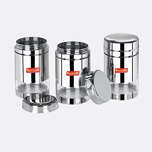 Sumeet Stainless Steel Circular See Through/Transparent Container, Set of 3Pc, 700 Ml Each, 8.5cm Dia, Silver