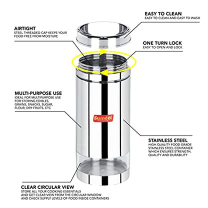 Sumeet Stainless Steel Circular See Through/Transparent Container, Set of 3Pc, 1000 Ml Each, 8.5cm Dia, Silver