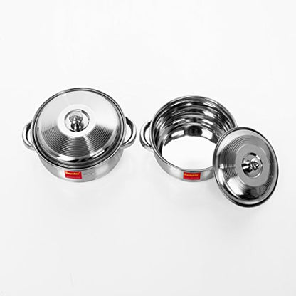 Stainless Steel Belly Shape Container/ Handi Set 2 Pcs with Induction & Gas Stove Friendly+Lids