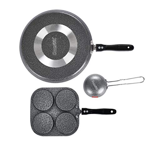 Sumeet NonStick Grijs Cookware Set (Dosa Tawa - 26.5Cm Dia + Mini Multi Snack Maker - 4 Cavity -19.5cm + Waghariya/Tadka pan - 190Ml - 10Cm Dia)