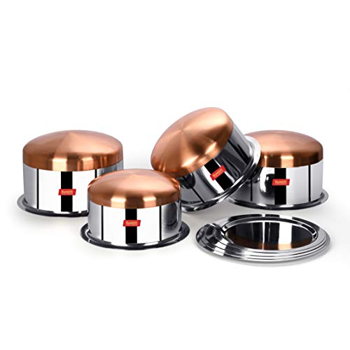 Sumeet Stainless Steel Copper Bottom 4Pc Big Size Tope Set with Lid (3.850L, 4.70L, 5.7Ltr, 6.7Ltr)