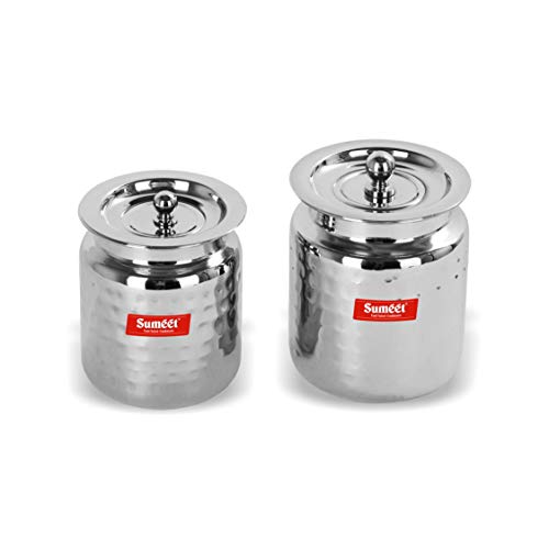 Sumeet Stainless Steel Handcrafted Hammered Texture 2 pc Oli & Ghee Pot Set (Capacity -400ml, 600 ml)