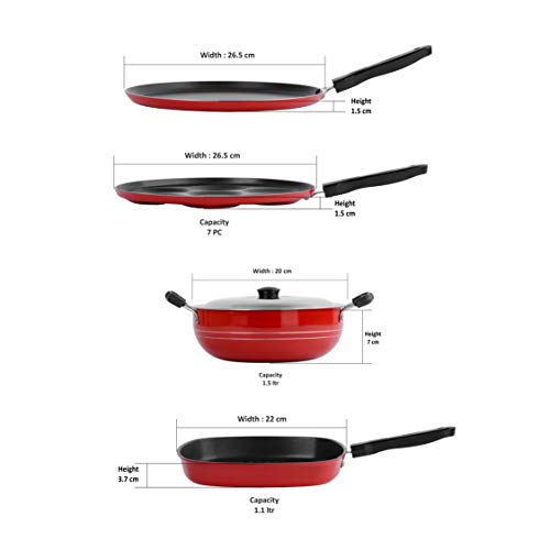 Sumeet 2.6mm Thick Non-Stick Sienna Cookware Set (Dosa Tawa – 26.5cm Dia + Multi Snack Maker – 26.5cm Dia + Kadhai with Lid – 1.5Ltr Capacity- 20cm Dia + Grill Pan – 1.1Ltr Capacity – 22cm Dia)