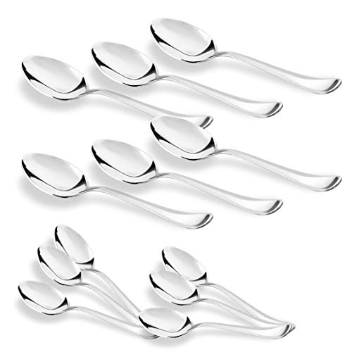 Sumeet Stainless Steel Premium Quality Spoon Set of 12 Pc (Baby/Medium Spoon 6 Pc (16cm L), Dessert/Table Spoon 6 Pc (18.5cm L))– (1.6mm Thick)