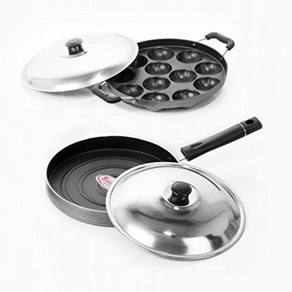 Sumeet Nonstick Crystal Combo Set of Pizza Pan/Grill/Appam Patra (Silver) -12 Pcs