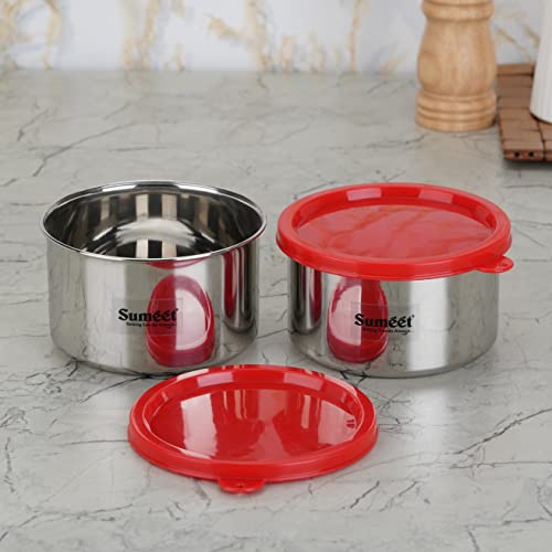 Sumeet Stainless Steel Airtight & Leak Proof Food Storage Container, 650ML, 12CM, Pack of 2PC, Silver
